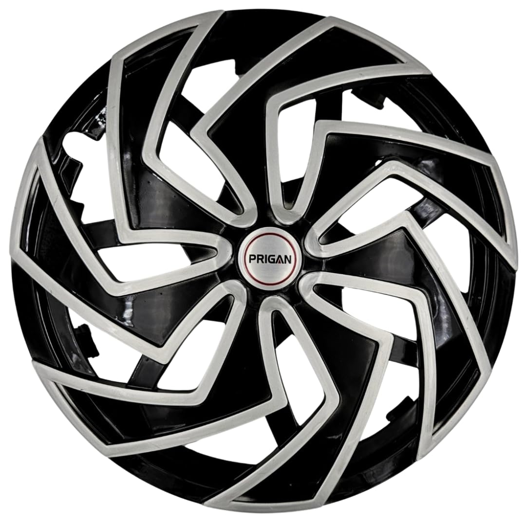 PRIGAN Wheel Cover for MS 14 Inch Black Silver Wheel Cap (Available in 13,14 Inch) (Set of 4 Pcs) (Press Fitting) Model- Spider BS-14