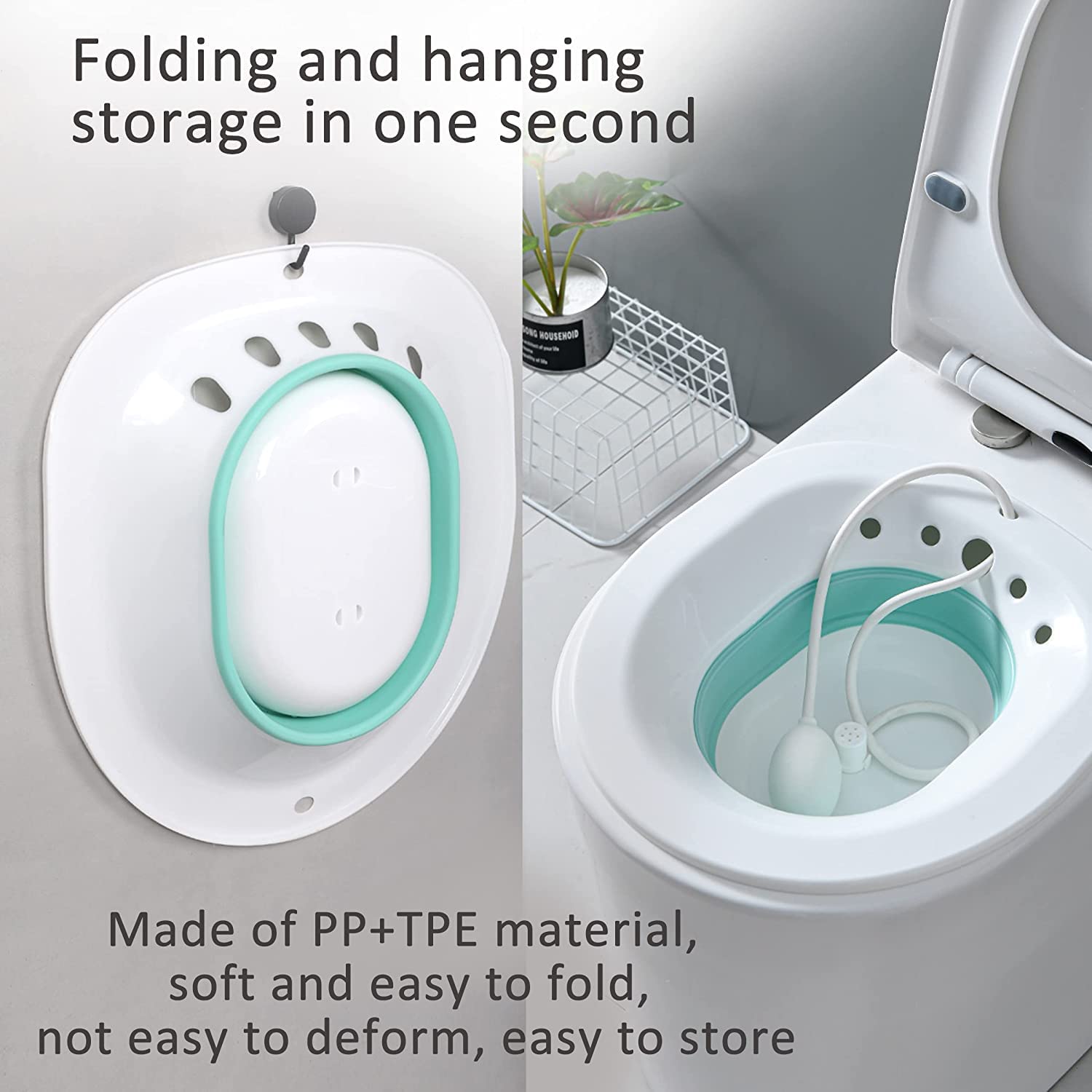 Sitz Vasca da bagno per WC, seduta seduta da bagno, per donne incinte, cura postpartum, OLIYA, adatta per WC e sedia da salotto universali (pieghevole con lavabo), con 2 ganci e 1 asciugamano.