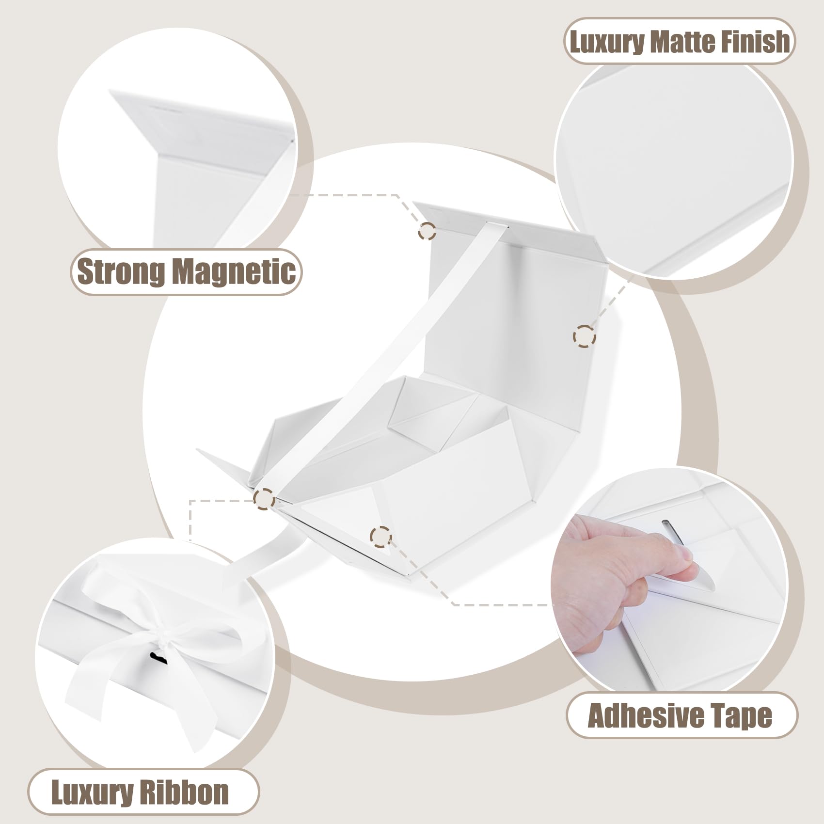 Aimyoo Confezione da 5 scatole regalo bianche grandi con nastro, 29,2 x 21,8 x 10,4 cm, scatola regalo per testimone dello sposo, con coperchi con chiusura magnetica, scatola rettangolare pieghevole