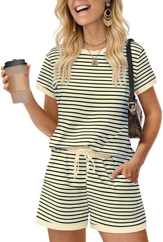 Marvmys Womens Pajamas Set 2 Piece Striped Pj Set Soft Pajamas Ca...
