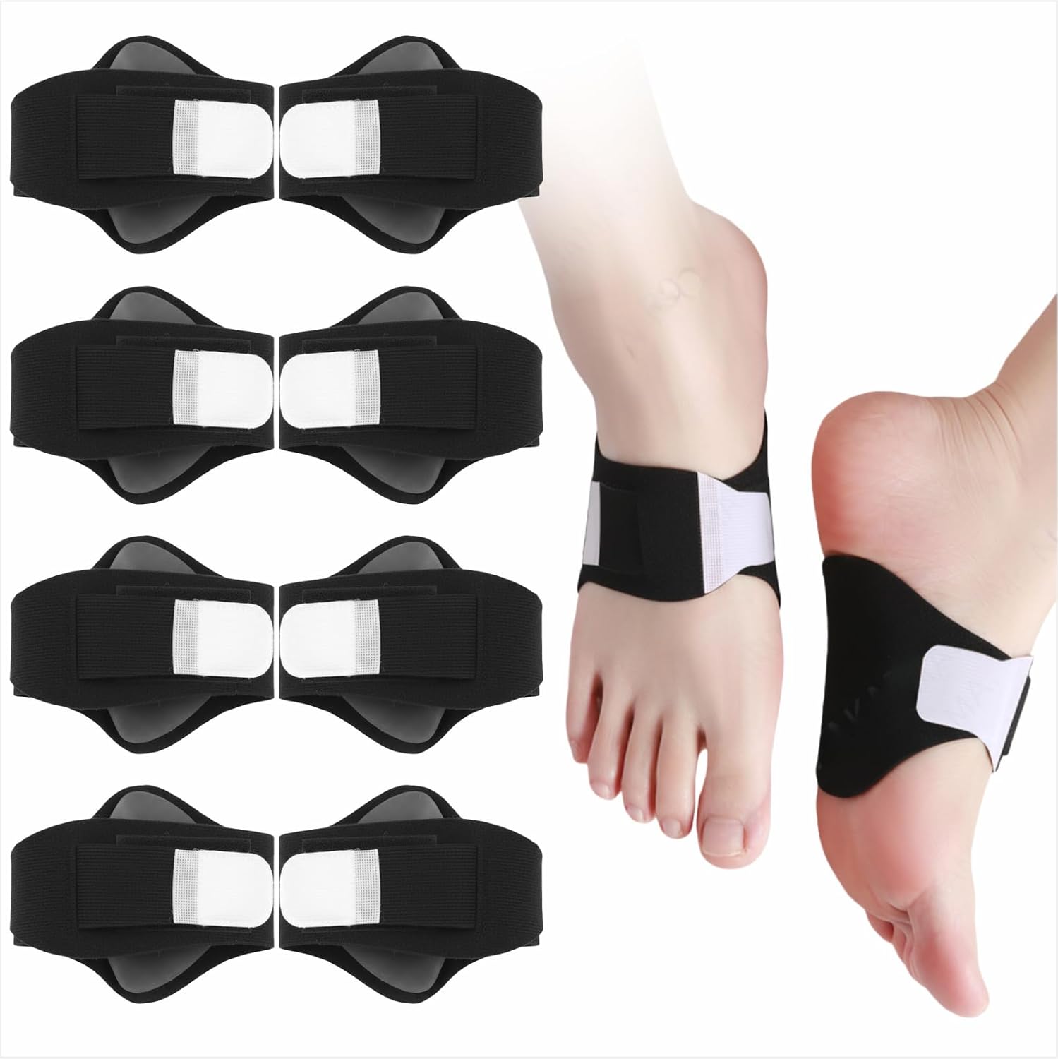 4 Pairs Ach Support Sleeves with Soft Gel Pads, Foot Compression Bands for Flat Feet, Fallen & High Arches, Arch Support Wrap for Walking, Running, Standing & Daily Wear (Skin)