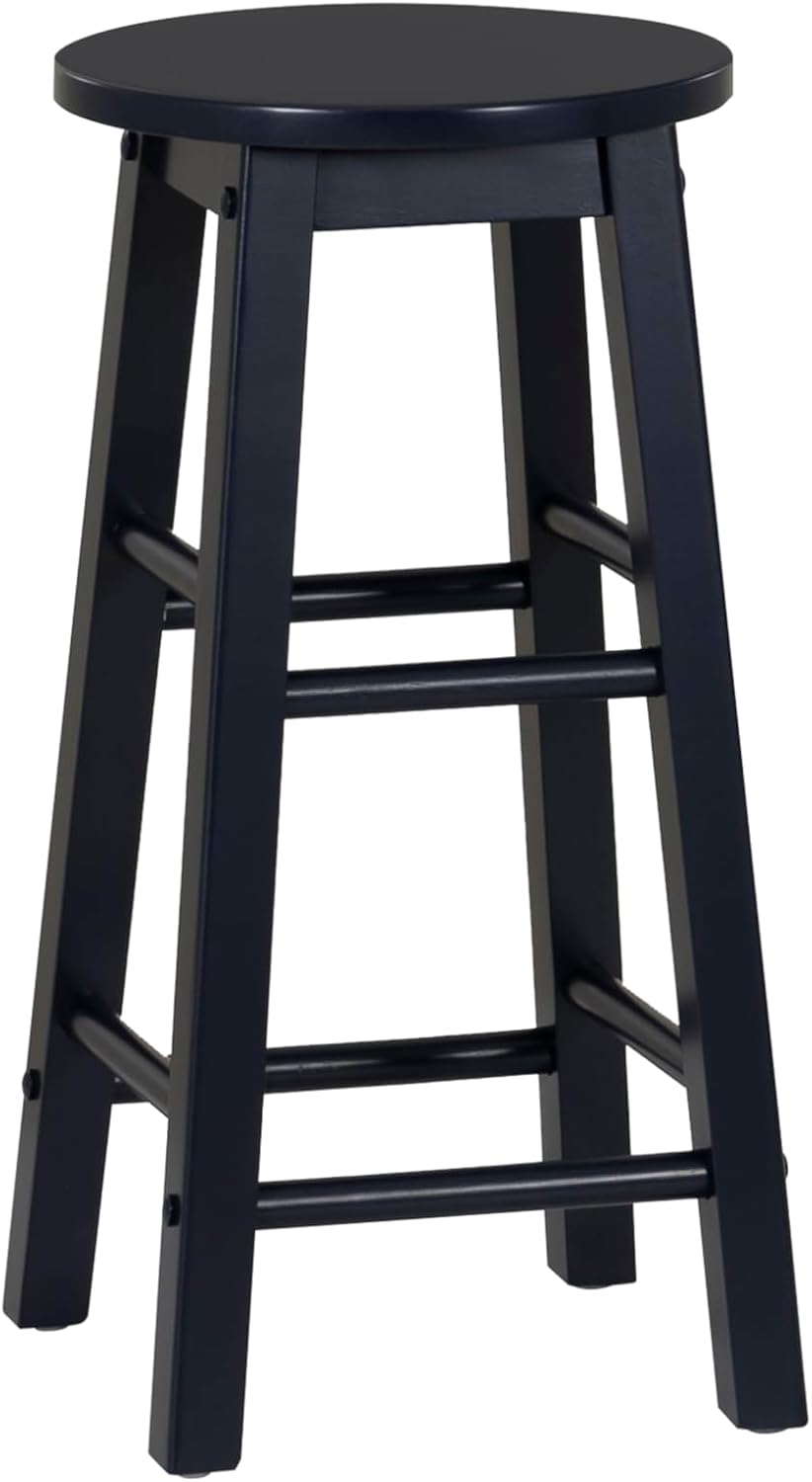 Linon Zeke Navy Blue Solid Wood Backless Round Counter Stool with 24 Inch Seat Height Navy Blue Counter Stool