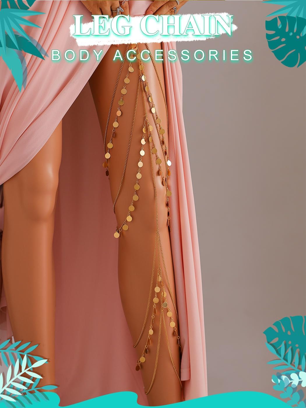 Nicute Boho Sequin Leg Chain Gold Layered Body Chain Tassel Rave Party Thigh Chain Body Accessories for Women