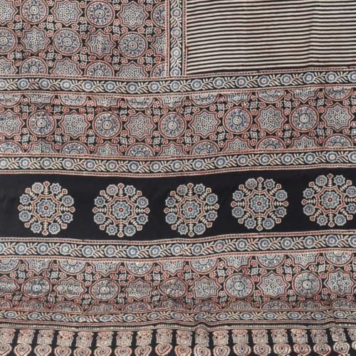 Image of Ethnics of Kutch Womenss Ajrakh Modal Silk Natural Dye Hand Block Print Saree with Blouse Piece - 5.5 Mtr Length