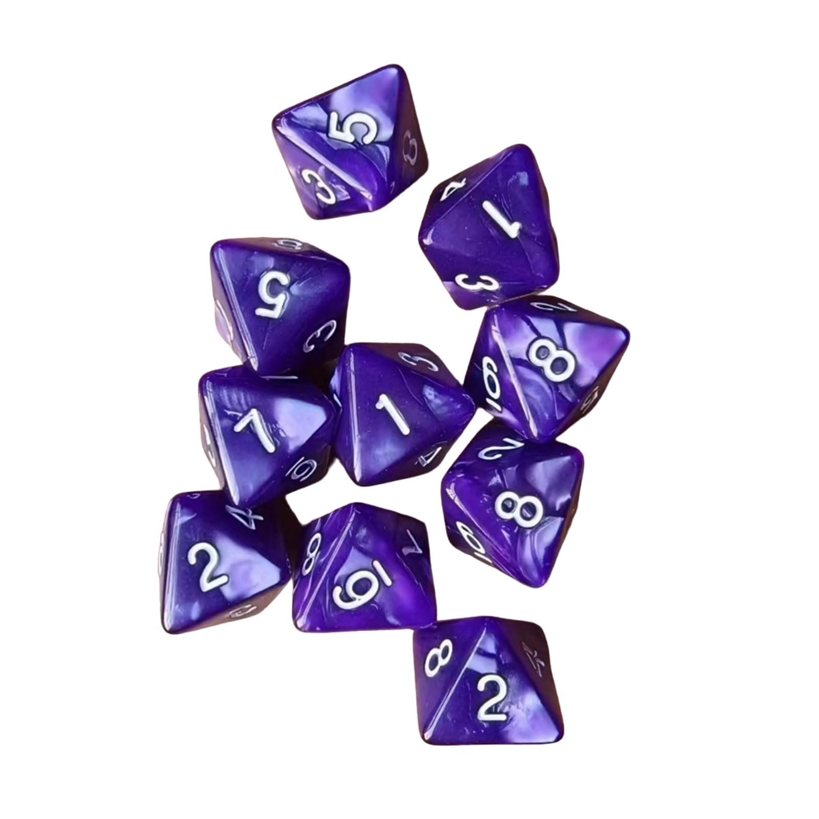 Bogeel Purple 10Pcs Polyhedral Dices Acrylic 8-Sided Marble Pattern Dices Role Playing Game Dices For Table Player Easy To Use,Acrylic