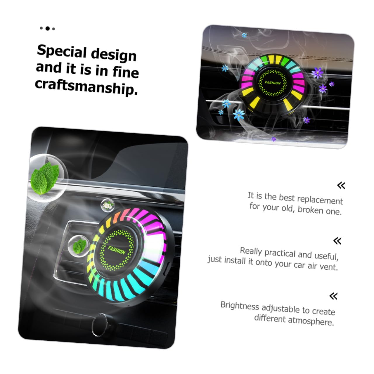 GLEAVI 3pezzi Diffusore Di Aromi Per Auto Con Luce Led Rgb Accessori Per Ventilazione Auto Design Elegante e Funzionale Soluzione Pratica Per Rinfrescare Della Tua Macchina