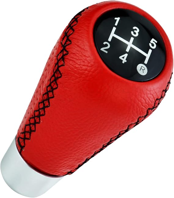 Gear Shift Knob 5 Speed Leather Car Shifter Handle for Most Manual Automatic Vehicles (Red)