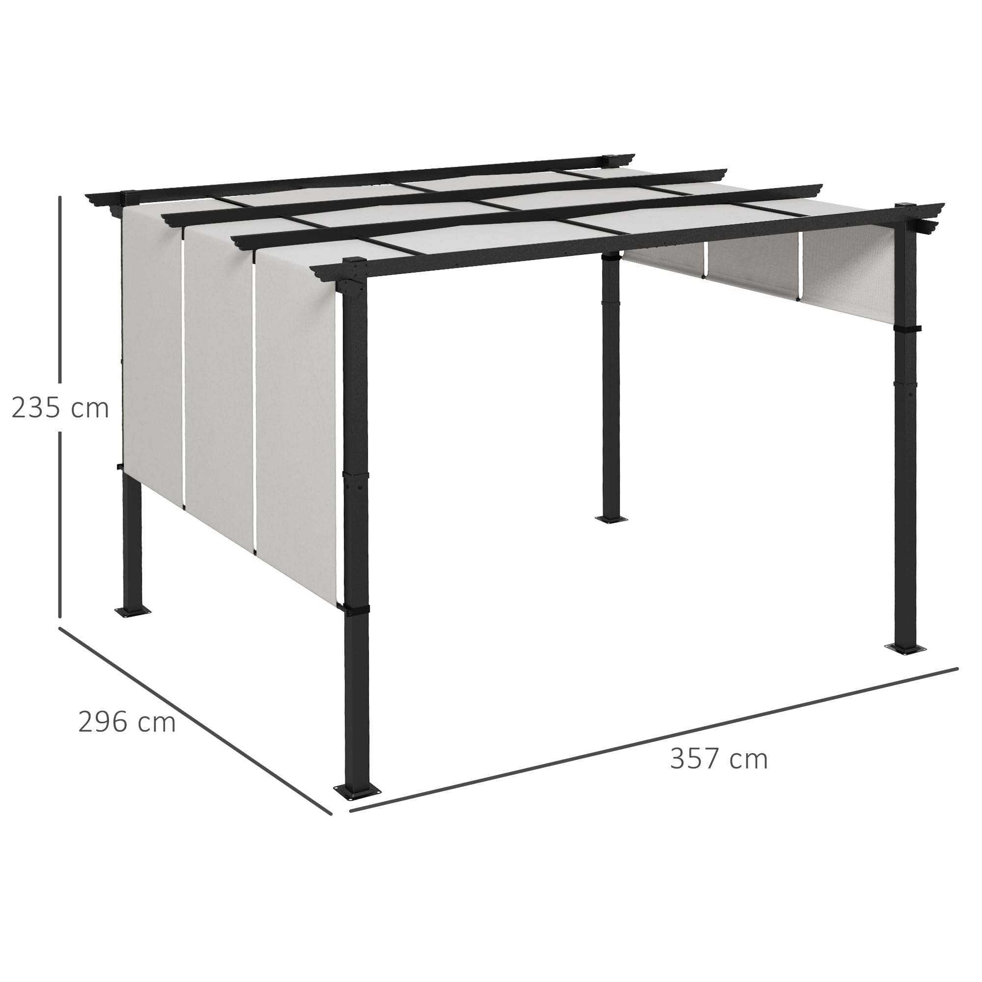 Outsunny Pergola ok. 3,5x3m Pawilon ogrodowy z regulowanym dachem, zadaszenie tarasowe, wolnostojący pawilon stalowy, ochrona przed słońcem na taras i do ogrodu, jasnoszary