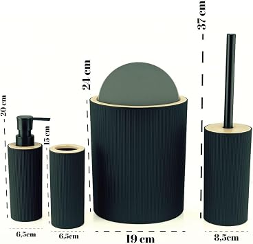 ARVALE Quardi Banyo Seti Modern Çizgili - 7 L Kova 4 Parça Banyo Çöp Kovası ve Aksesuar Seti