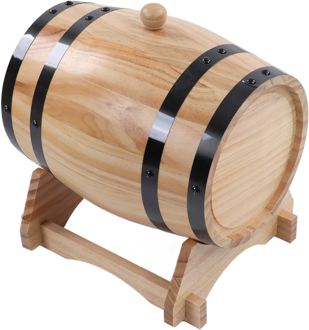 Wine Pine Barrels Wine Aging Barrels Pine Wood Cask Handcrafted with Stainless Steel Valve for Home Bar Decor (5L)