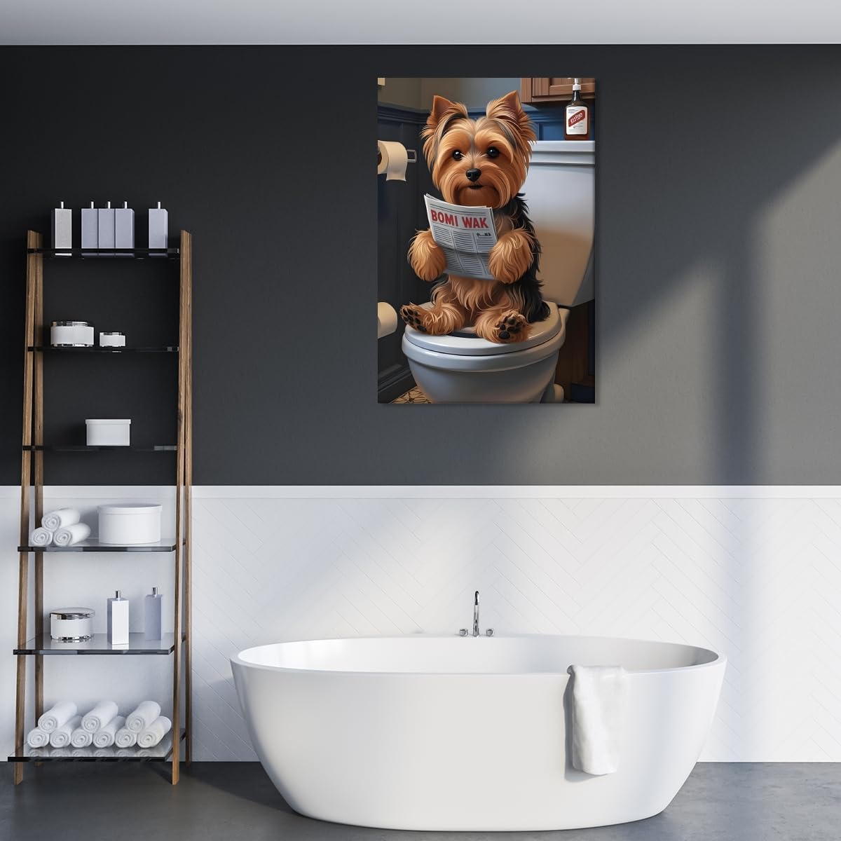 Bathroom Wall Decor Art Funny Silky Terrier Dog in Toilet Reading Newspaper Canvas Print Poster Pet Lover Gift Home Dog Theme Room Aesthetics Humorous Animal pictures 8x12inch Unframed - Image 5