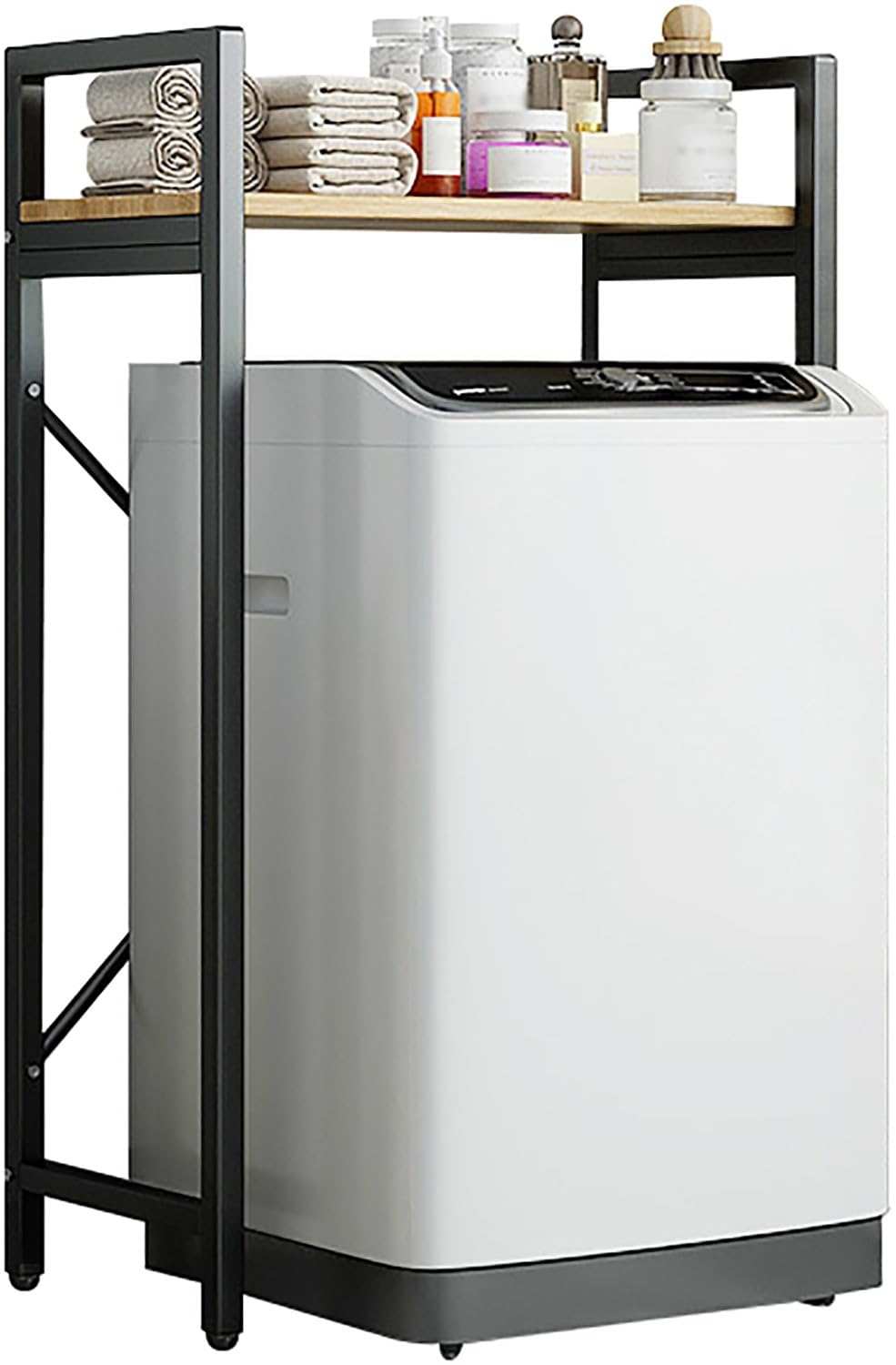 QKBMFK Washing Machine Storage Rack Space-Saving Bathroom Storage Rack Above The Toilet, Multi-Functional,Bearing Strong, Storage Rack with Adjustable Non-Slip Feet Black-B-1 Layer