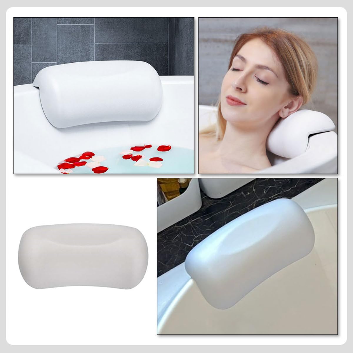 Cuscino per Vasca da Bagno Ventose Antiscivolo in Pu Morbido e Traspirante, Supporta Testa, Collo e Spalle, Accessorio per Relax in Vasca a Casa