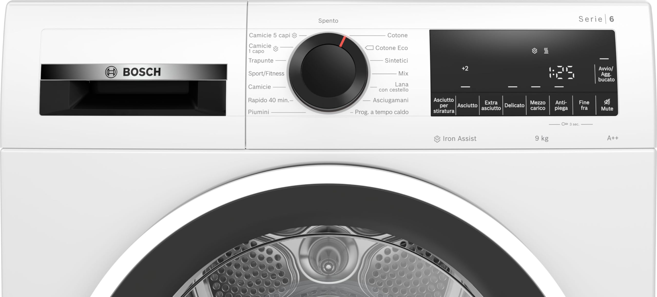 Bosch WQG241A5IT Serie 6 Asciugatrice a pompa di calore, 9 kg, Classe energetica E, Sensori di asciugatura intelligenti, Filtro semplice da pulire, Riduce le pieghe,Bianco, 60 Cm