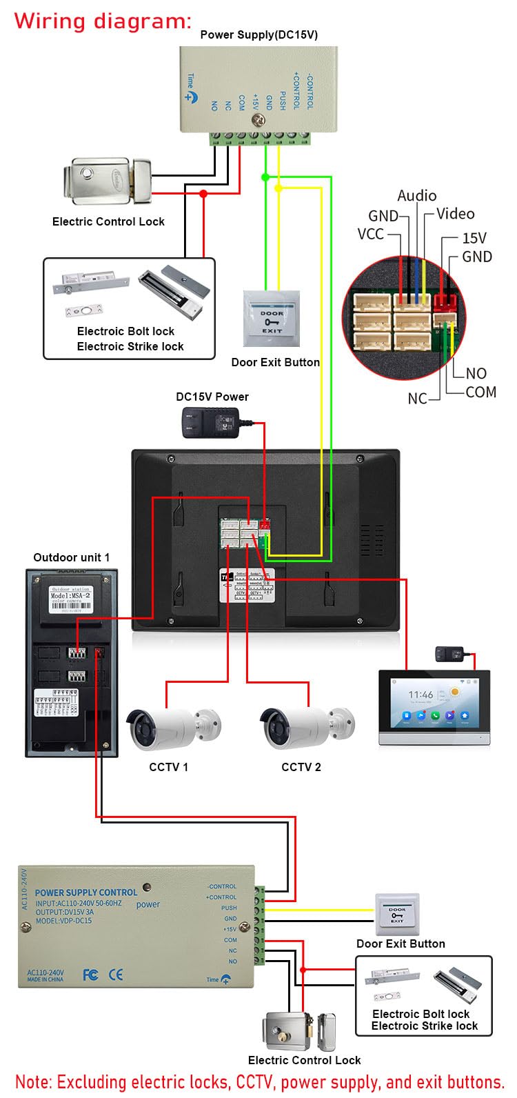 Wifi Tuya Videocitofono Cablato 2 Unità Campanello Per Il Sistema Di Videocitofono Domestico Video Campanello, Touch Screen Da 7 Pollici Del Monitor Interno, Telecamera Di Visione Notturna 1080p