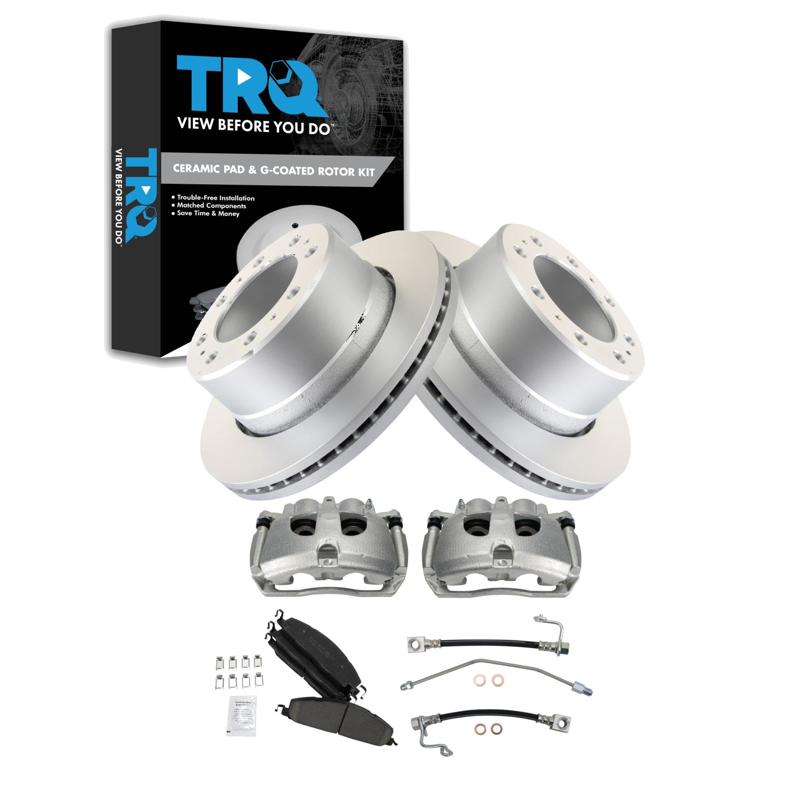 TRQ Brake Pad &amp; Rotor Kit Premium G-Coated Ceramic Compatible with 2009-2010 Dodge Ram 2500, 3500 2011-2013 Ram 2500