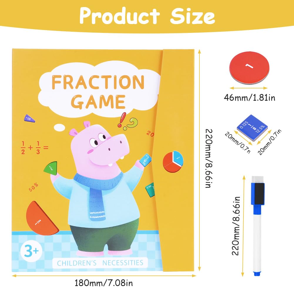 OFFCUP Magnetic Fraction Puzzle for Kids- Educational Math Montessori Fraction Manipulatives Magnetic Fraction Tiles & Fraction Circles Set for Kids Preschool to Elementary School(Hippopotamus) - Image 2