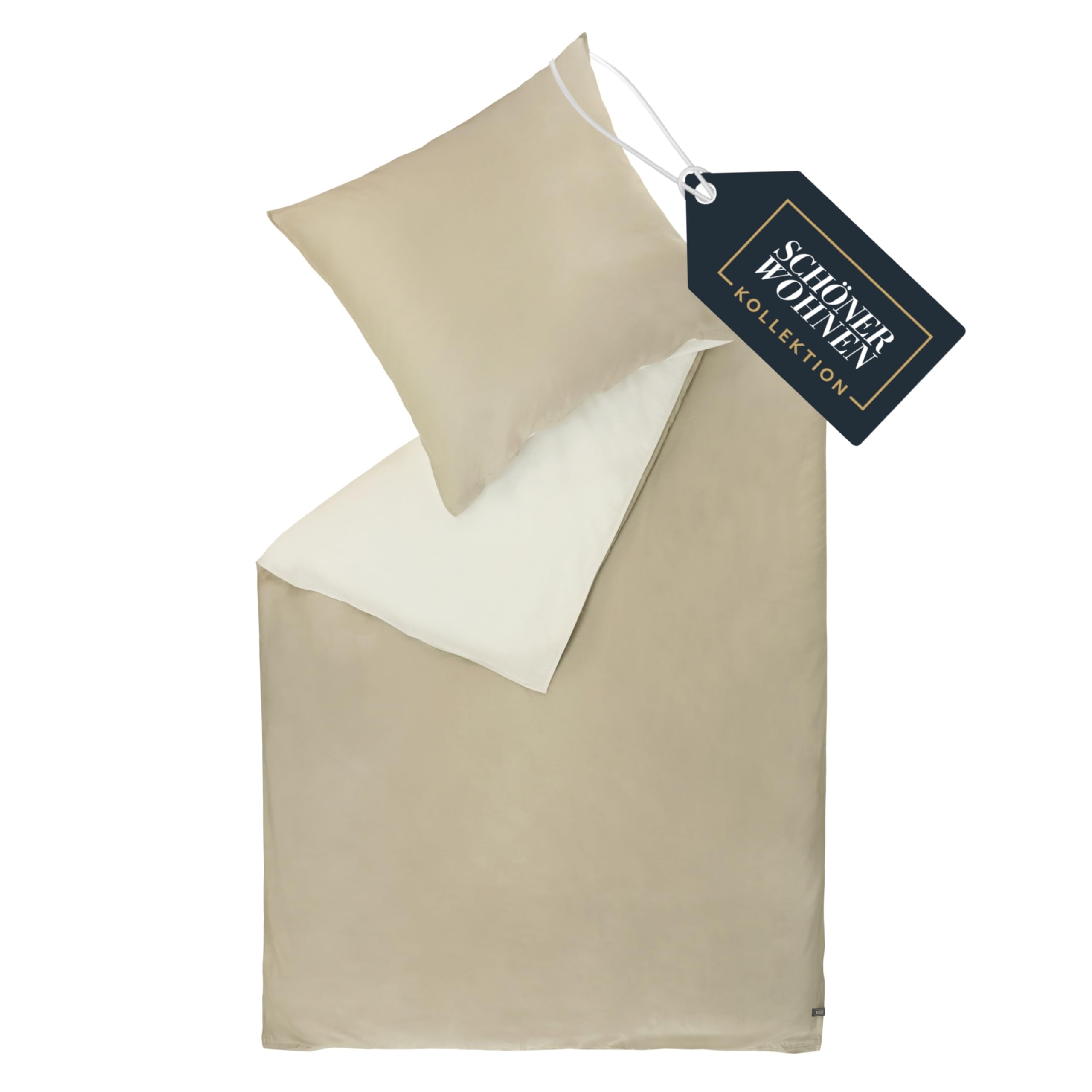 SCHÖNER WOHNEN Play Bettwäsche 135x200 Baumwolle Beige - Frühlingsbettwäsche Uni Design - ÖKO-TEX Bettwäsche-Sets 2teilig aus 1x Bettwäschebezug 135x200cm & 1x Kopfkissenbezug 80x80cm