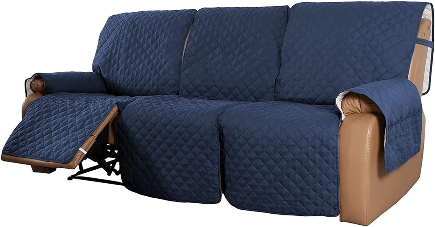 Funda para sofá reclinable antideslizante de 3 plazas azul marino repelente al agua