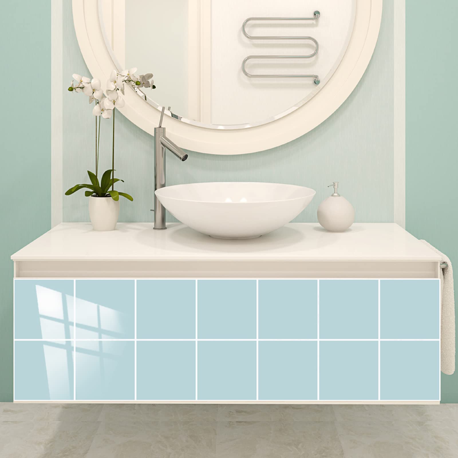 Adesivi Murali Mosaico Azzurro Cielo Pavimento PVC Adesivo Pelare e Attaccare Vinile Mattonelle Adesive Impermeabile Piastrelle Adesive Cucina Piastrelle Adesive Bagno 10 Pezzi(20x20cm