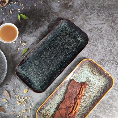 jinsongdafa Ceramic Serving Dinner Plate Set, 4-Piece for Main Meals, Tacos, Lunches, Snack, Platters - Microwave and Dishwasher Safe, Scratch Resistant, Kitchen Serving Dinnerware, Black 12.4 Inch by jinsongdafa - Image 6