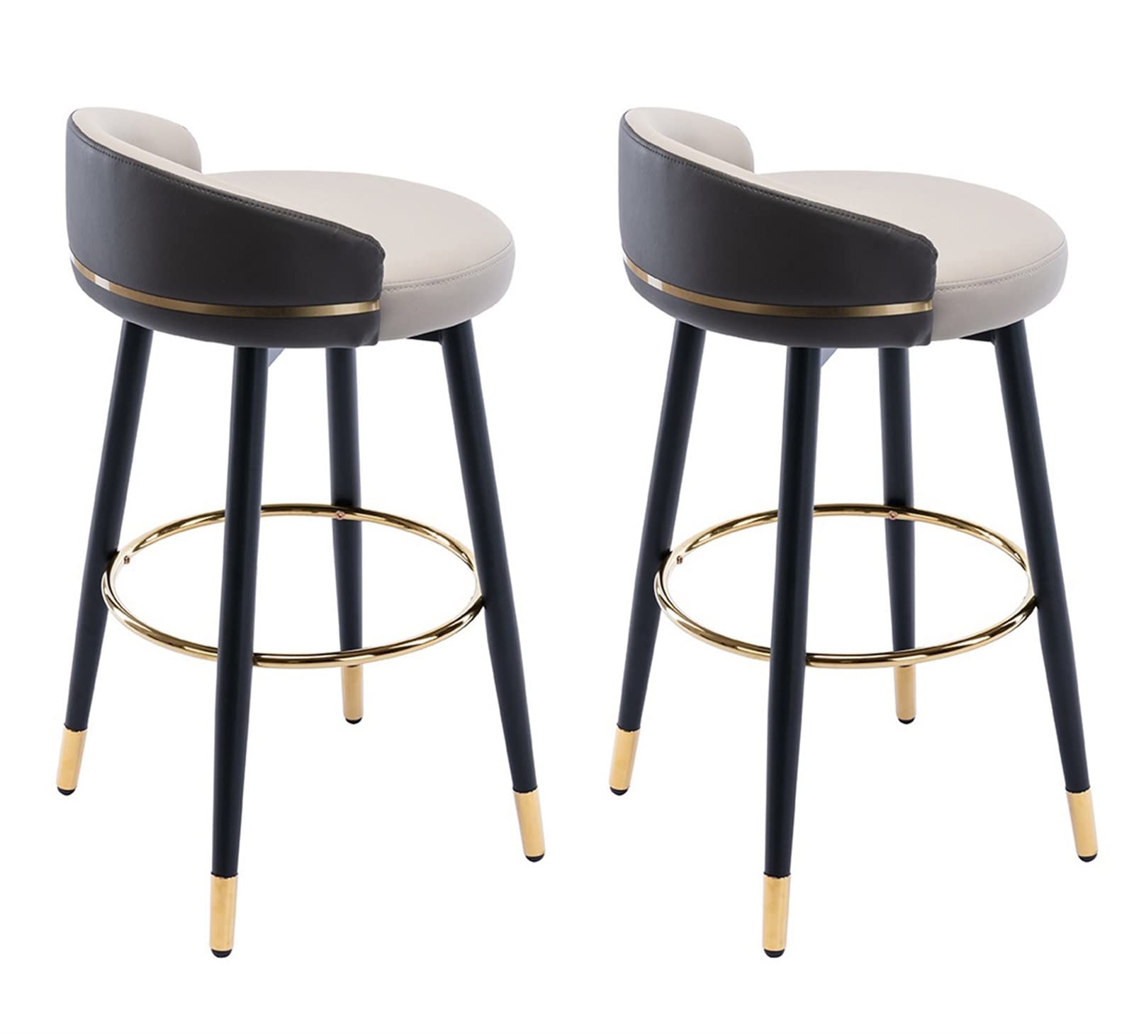 Stylish and Simple Swivel Counter Island Bar Chairs Barstools Set of 2 Counter Height Kitchen Bar Stools Nappa Leather Black Chrome Gold Legs Without Armrests 360°Round Pedals Seat High 72 cm (Color