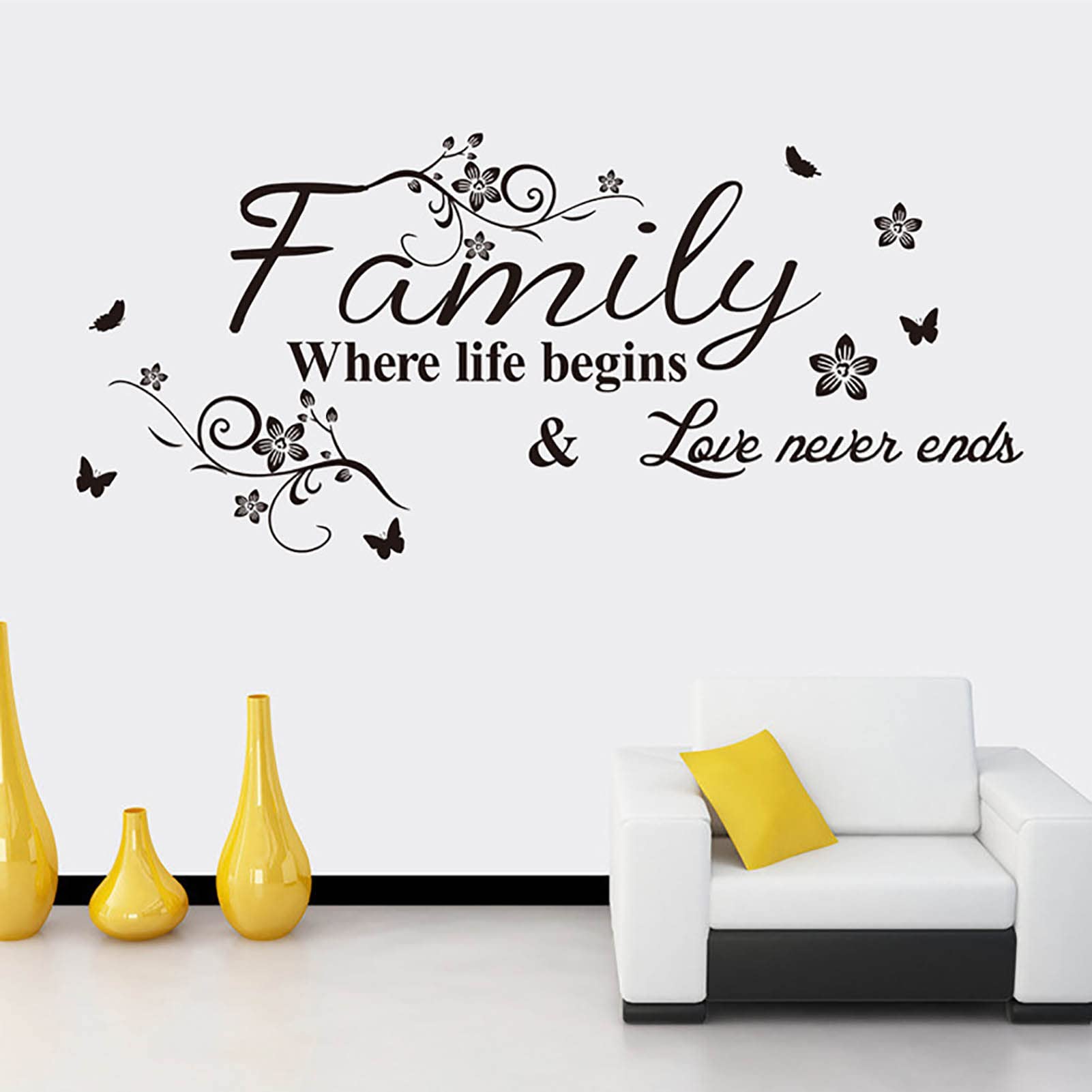 Wandaufkleber 'Family Where Life Begins Love Never Ends' – Vinyl-Spruchdeko Für Wohnzimmer, Küche, Schlafzimmer