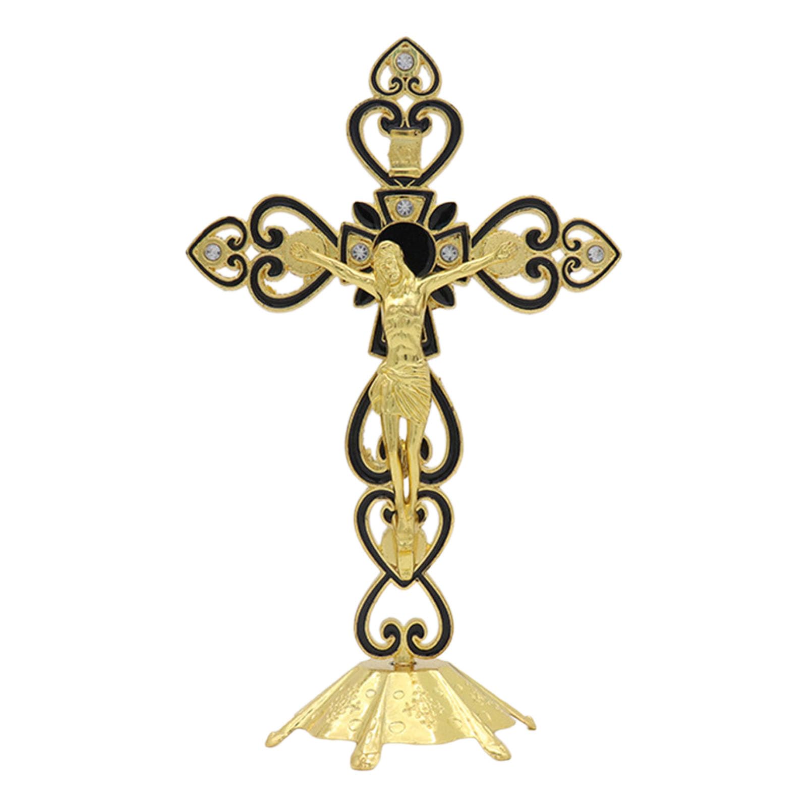 LiRRvb Crucifix Sculpture Cross Statue Catholic Figurine Standing Crucifix for Home Living Room Table Bedroom Figurines