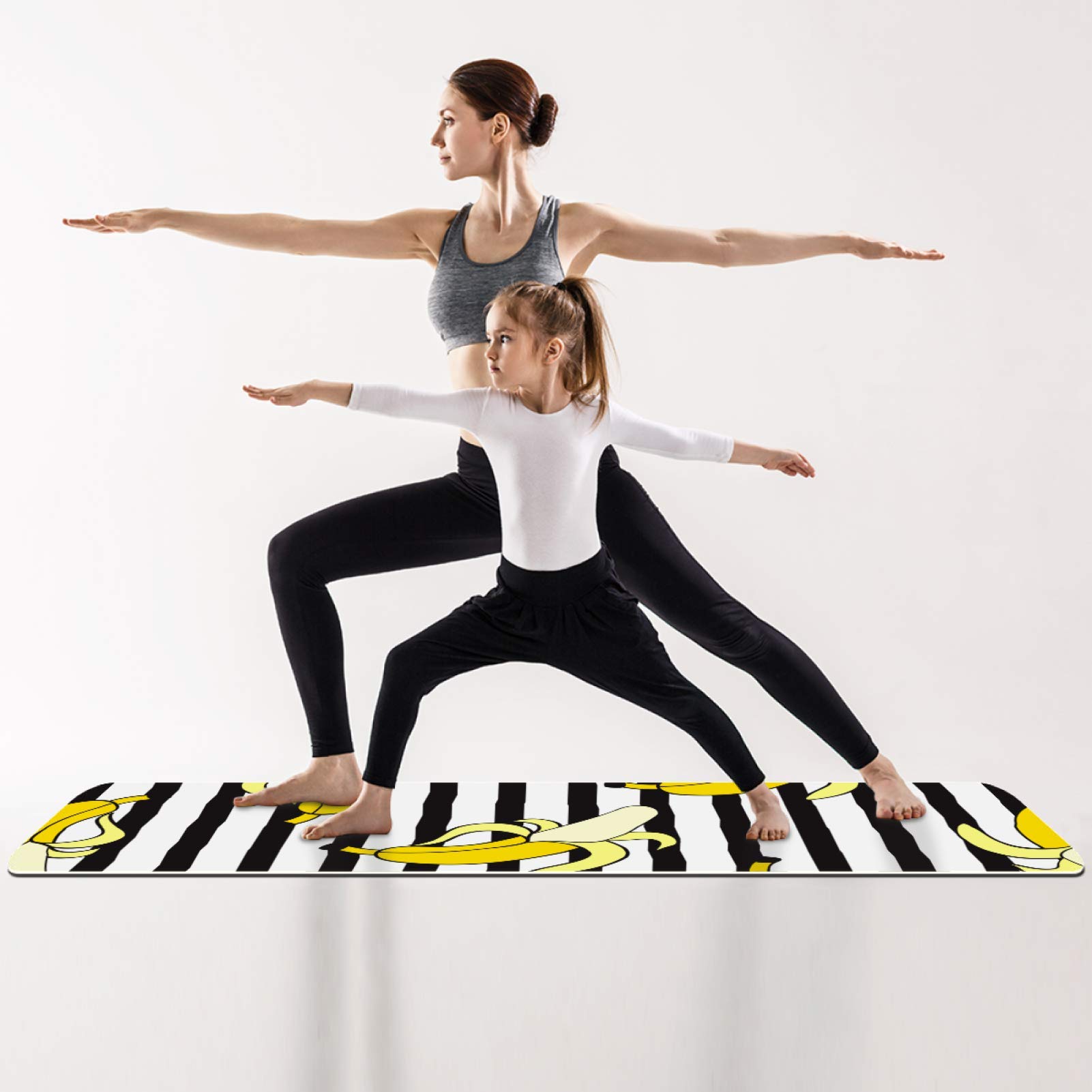 tappetino da yoga a banane con motivo a strisce, per yoga, pilates, esercizi a pavimento, per uomini, donne, ragazze, ragazzi, bambini, principianti, antiscivolo, design