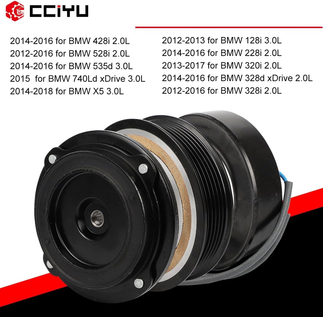 cciyu AC Clutch 2012-2013 for BMW 128i 3.0L 2014-2016 for BMW 228i 2.0L Replaces AC Compressor Clutch for Car 6 Grooves