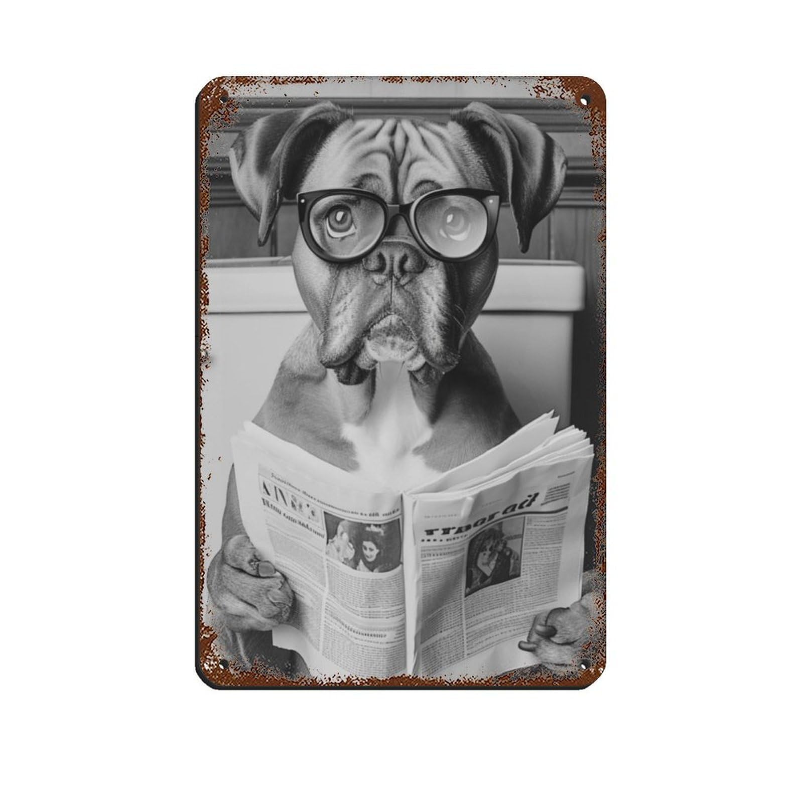 Boxer Reading Newspaper Wall Decor on The Toilet Tin Sign Vintage Metal Pub Club Cafe Bar Home Wall Art Decoration Poster Retro 8x12inch(20x30cm)