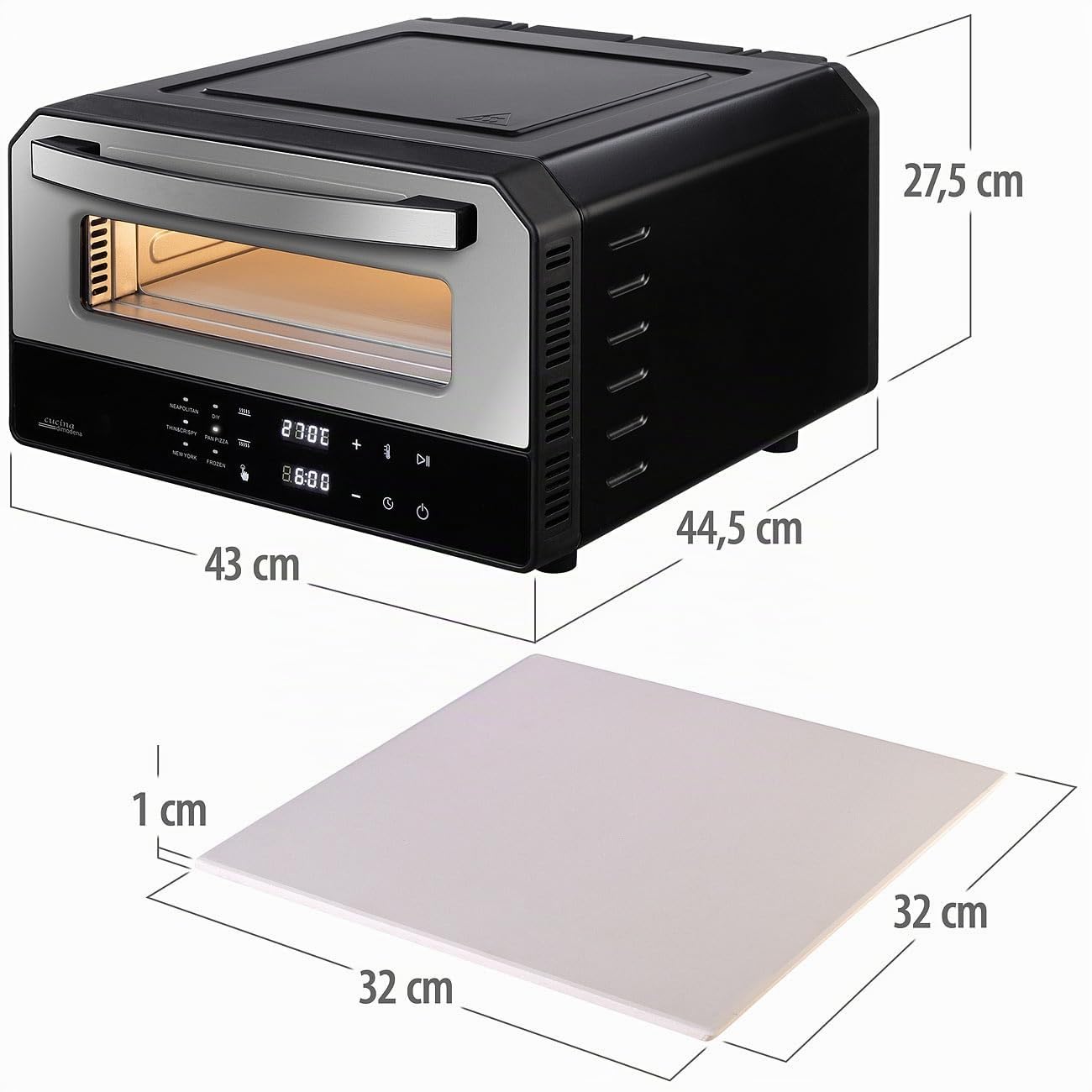 Pizza-Backstationen: Elektrischer Pizzaofen mit Pizzastein, 400 °C, 1.700 W, Pizzaschieber (Pizzabackofen elektrisch, Steinofen Pizzaofen)