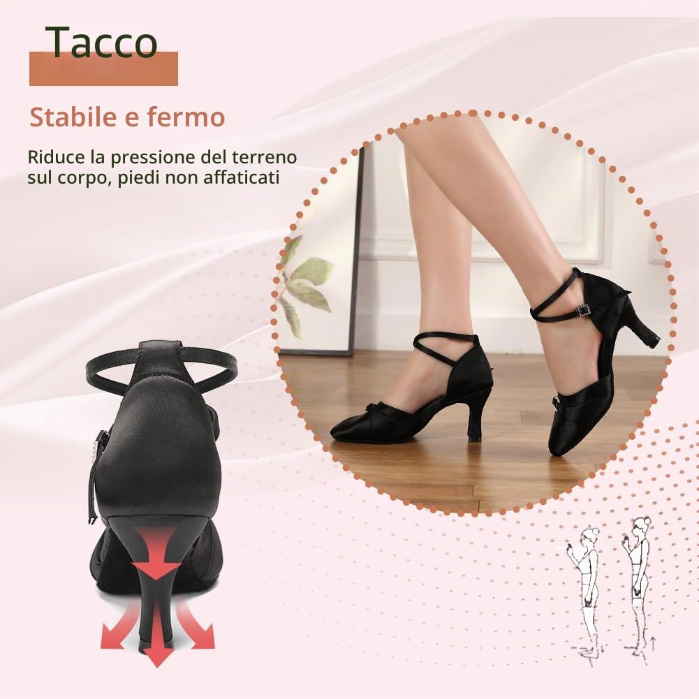Scarpe da Ballo da Sala Donna Punta Chiusa Salsa Moderna Tango Valzer Danza Scarpe