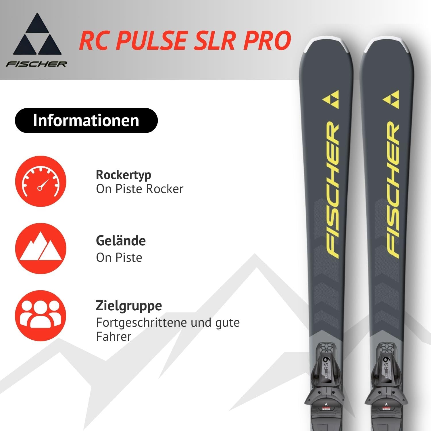 Ski Alpinski Carvingski - Fischer RC Pulse SLR PRO - On-Piste Rocker - inkl. Bindung RS9 SLR Z2,5-9 - für präparierte Piste - geeignet für fortgeschrittene und Gute Fahrer