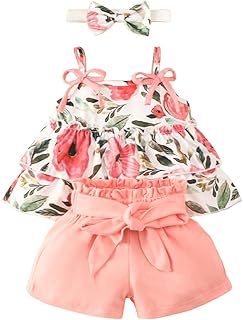 HEOXIN Juegos ropa para niñas bebé, patrón flores, nudo de lazo, liguero decorativo, parte superior, nudo de lazo, cinta l...