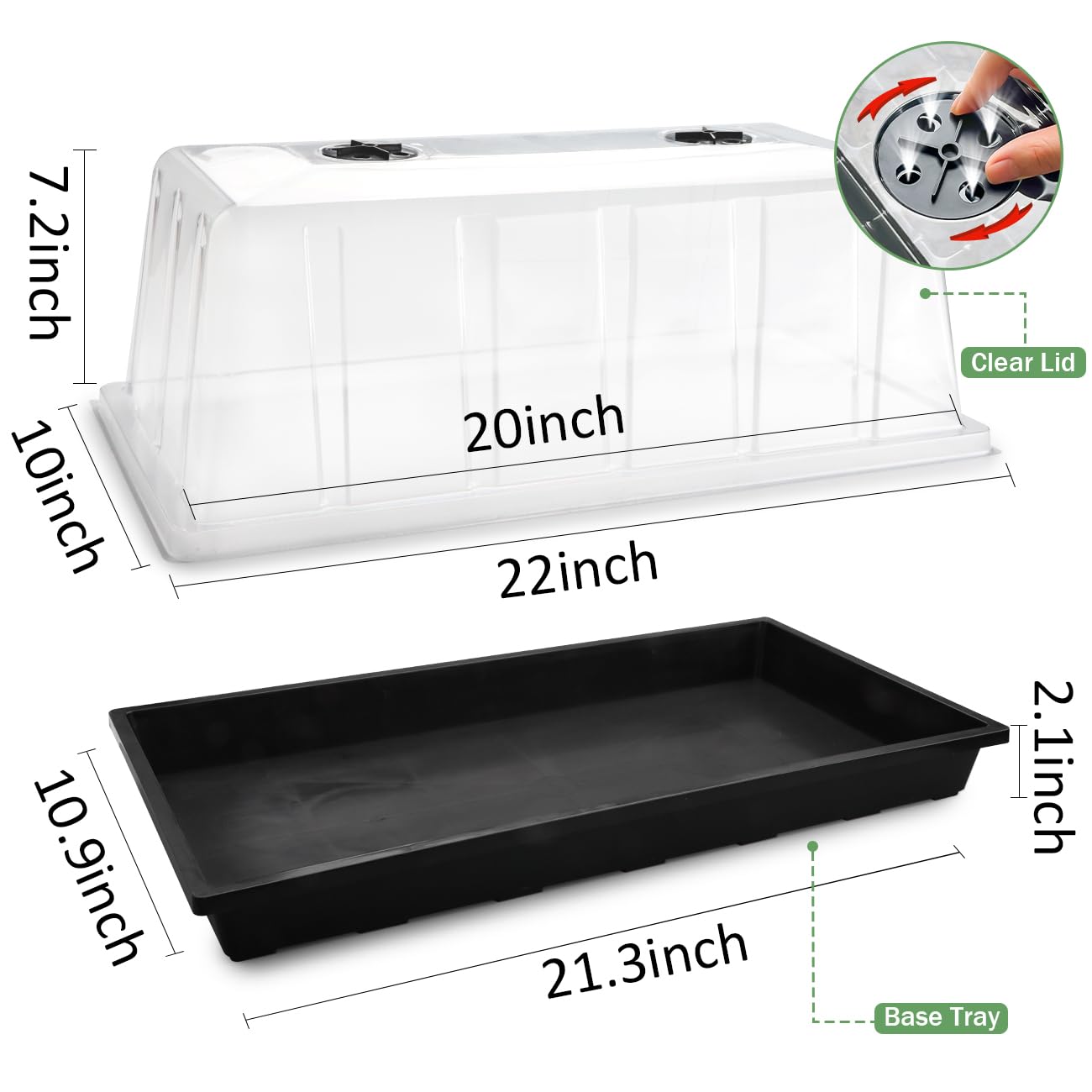 1020 Pflanztablett mit hoher Kuppel (18,5 cm), flache Kunststoff-Starterschale mit Feuchtigkeitskuppeln, robuste 1020 Tabletts mit Deckel, langlebige Tragetasche für Sämlinge zum Pflanzen (schwarz), 5