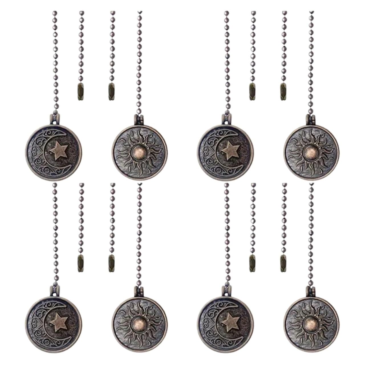 Gwyzax Fan Pulls for Ceiling Fans 6Pcs Ceiling Fan Pull Chain Set Sun Moon Pattern Copper Beaded Ball Ornament