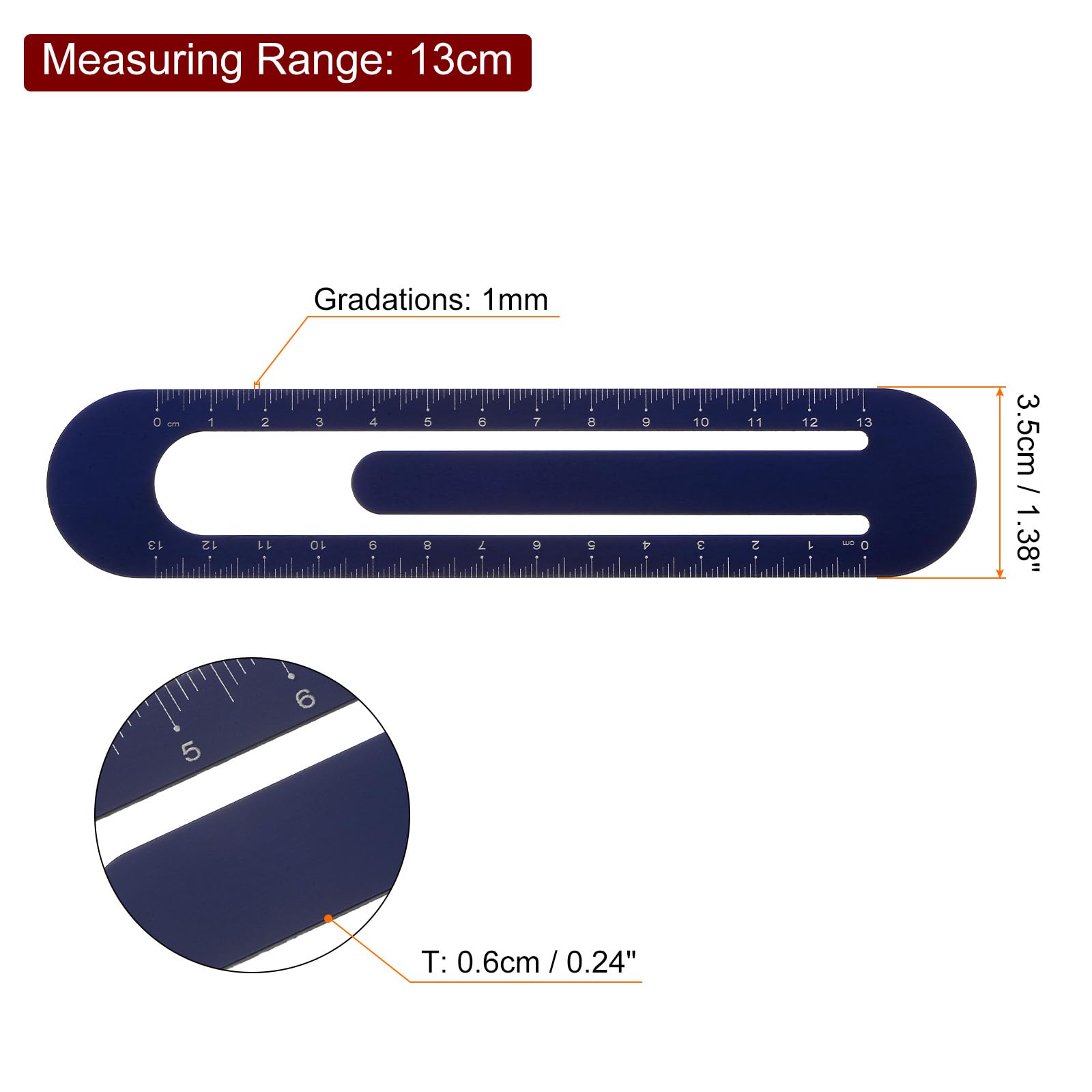 HARFINGTON 2 reglas rectas de 13 cm, regla métrica de clip de metal de aleación de aluminio en ambos lados, herramienta de escala de medición para medición, estudio, lectura, aula, oficina, azul