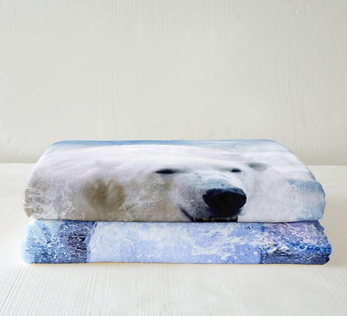 Homemissing Coperta in pile per bambini, orso bianco, per letto, divano, stampa orso, sherpa, coperta morbida e carina con animali sfocati, blu artico scenario regina 200 x 200 cm