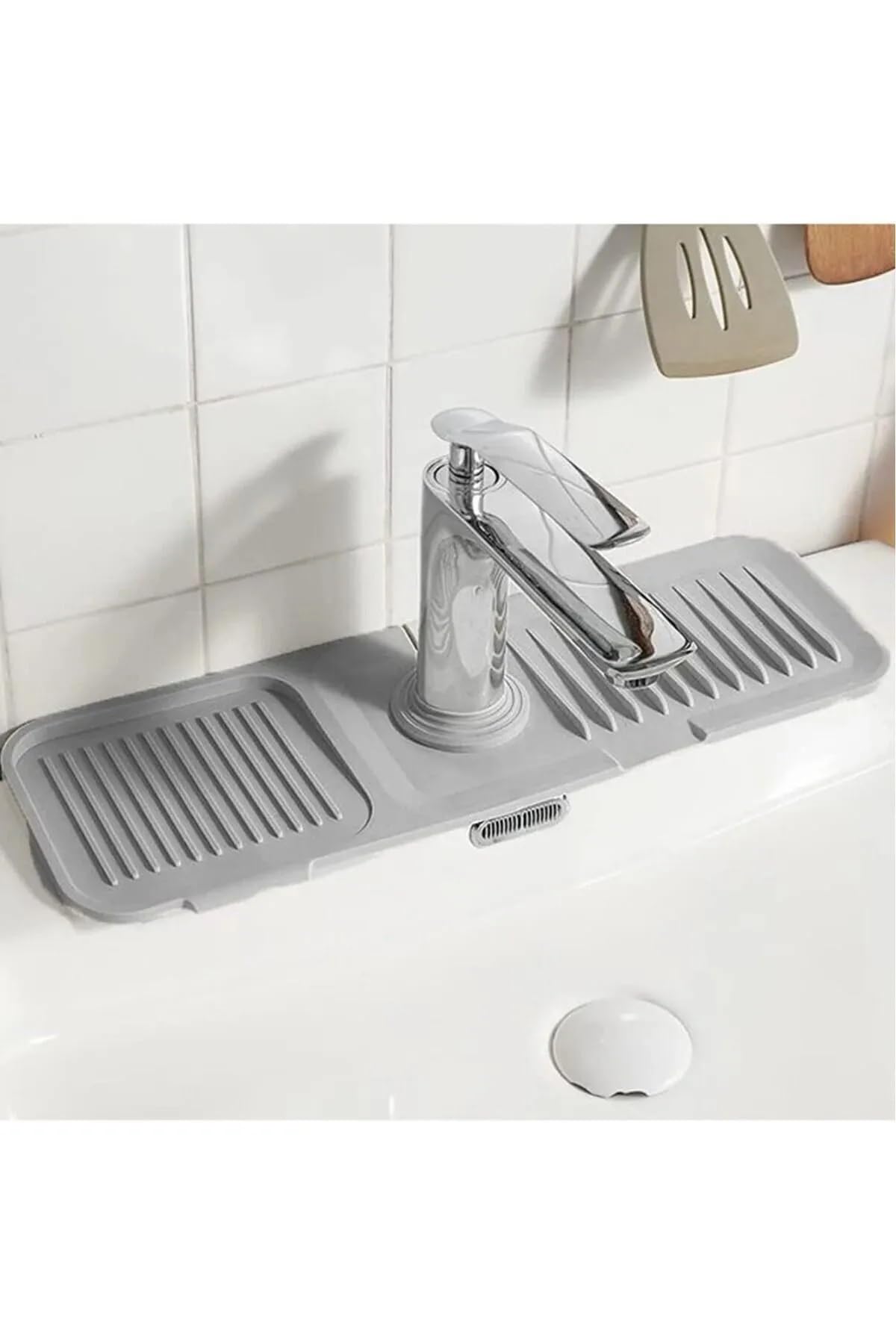 Tanemce Elastik Musluk Matı Su Tutucu Düzenleyici Kaydırmaz Taban Organizer Mutfak Banyo Lavabo, Antrasit