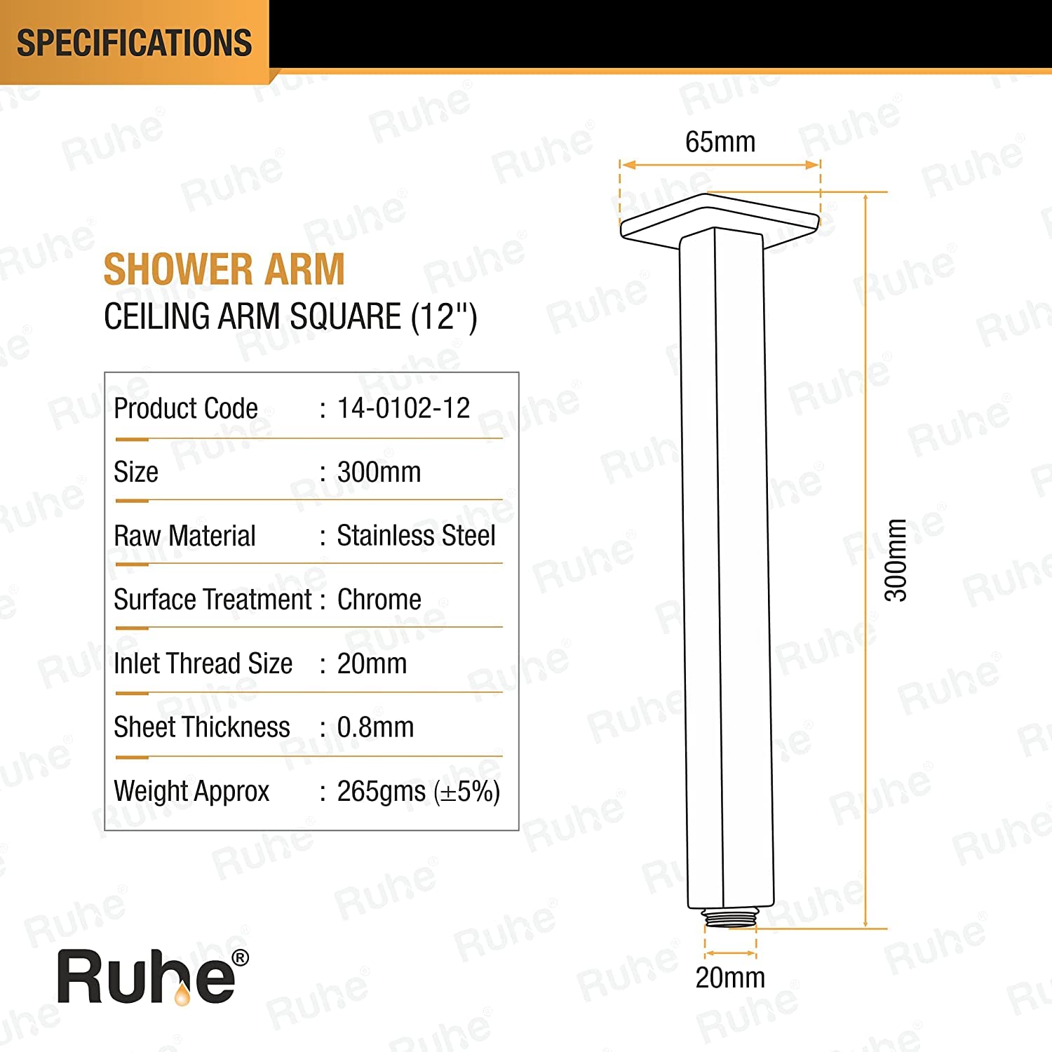 Ruhe Stainless Steel Shower Arm - Chrome Finish -5