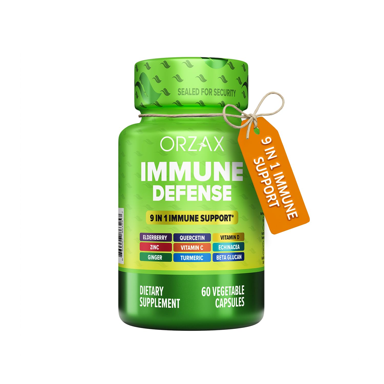 ORZAX 9-in-1 Immune Defense Vitamin C D Zinc Quercetin Turmeric 60 Capsules