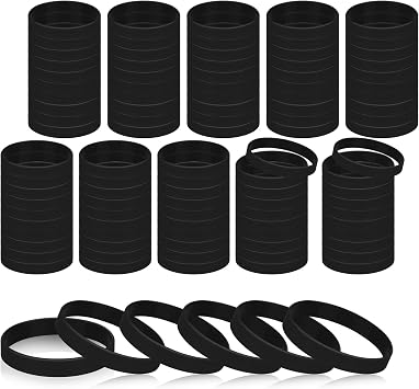 100 Pieces Rubber Bracelets Silicone Wristbands 10 Colors/Black/Green/Orange/Blue/Purple/Yellow, Stretch Sports Elastic Rubber Wristbands for Adults, S, Rubber Silicone, no gemstone