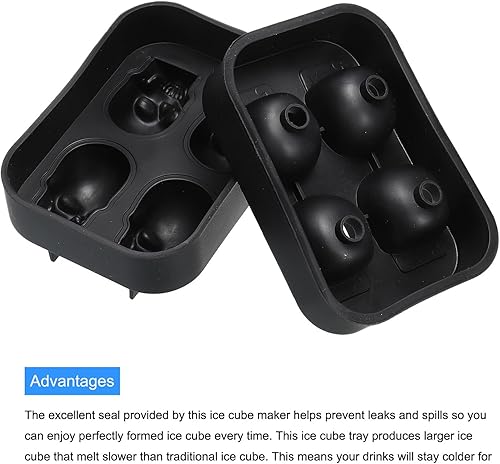 Miniatura 5 de MECCANIXITY Molde para cubitos de hielo de calavera, bandeja de silicona negra para cubitos de hielo con embudo para cóctel, jugo, chocolate