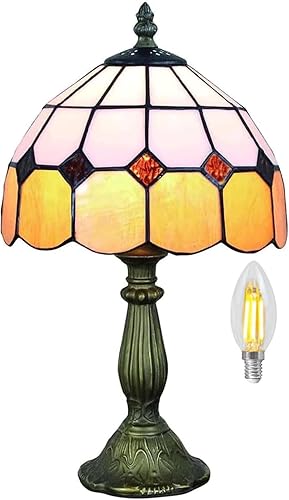 Lámpara de mesa estilo Tiffany de 8 pulgadas, hecha a mano, estilo Tiffany, luz de escritorio vintage para dormitorio y oficina (bombilla incluida)