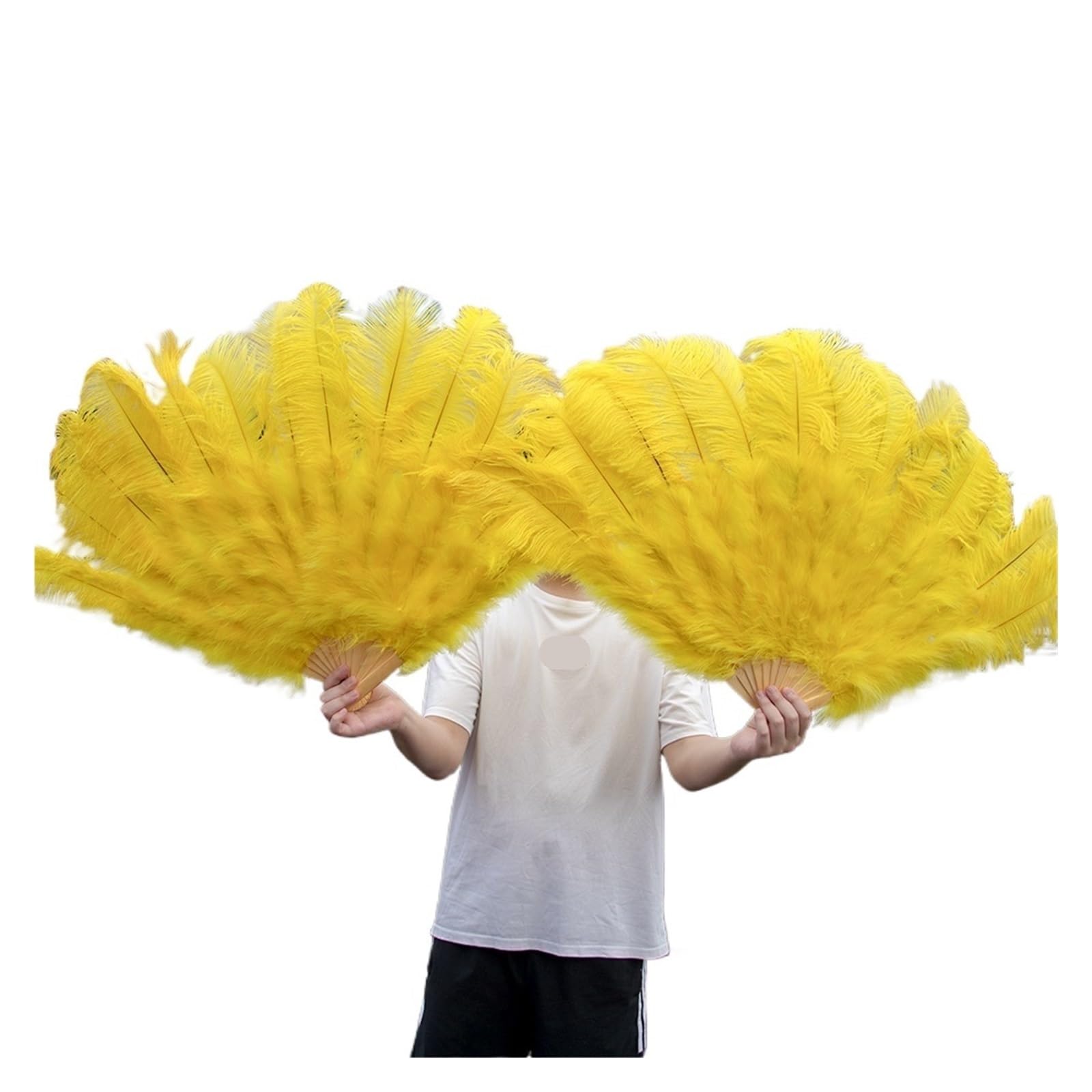 Wentylator składany z piór | Wielokolorowy 1/2 szt. 100/130 cm Dekoracja sceniczna: rekwizyty do tańca(Yellow,1 Pcs 130CM)