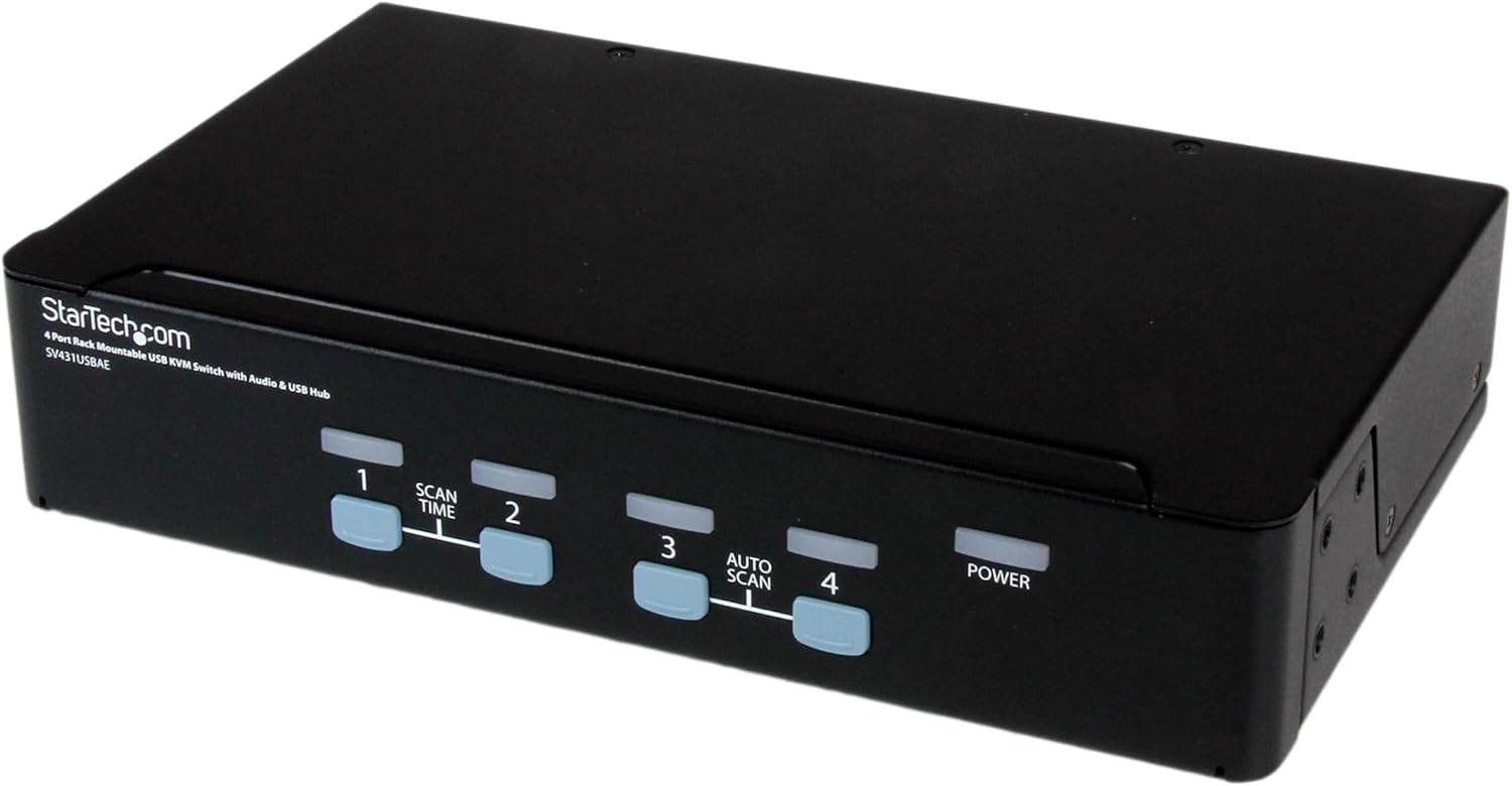 StarTech.com 4 Port Rack Mountable USB KVM Switch with Audio & USB Hub - KVM / audio / USB switch - 4 x KVM / audio / USB - 1 local user - desktop - SV431USBAE