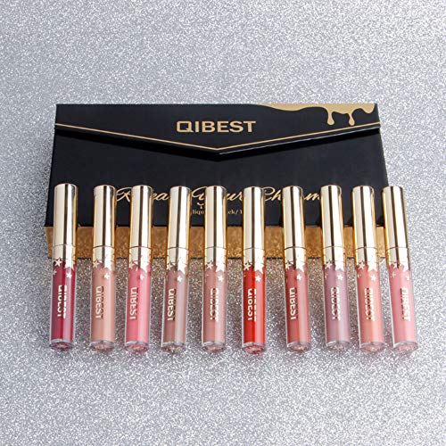 Matte Nude Lipstick Set, Christmas Gift Box, 10 Colors Waterproof Long Lasting Lip Gloss Non-Stick Cup Liquid Velvety Lipstick Set (10-1) #TOP2