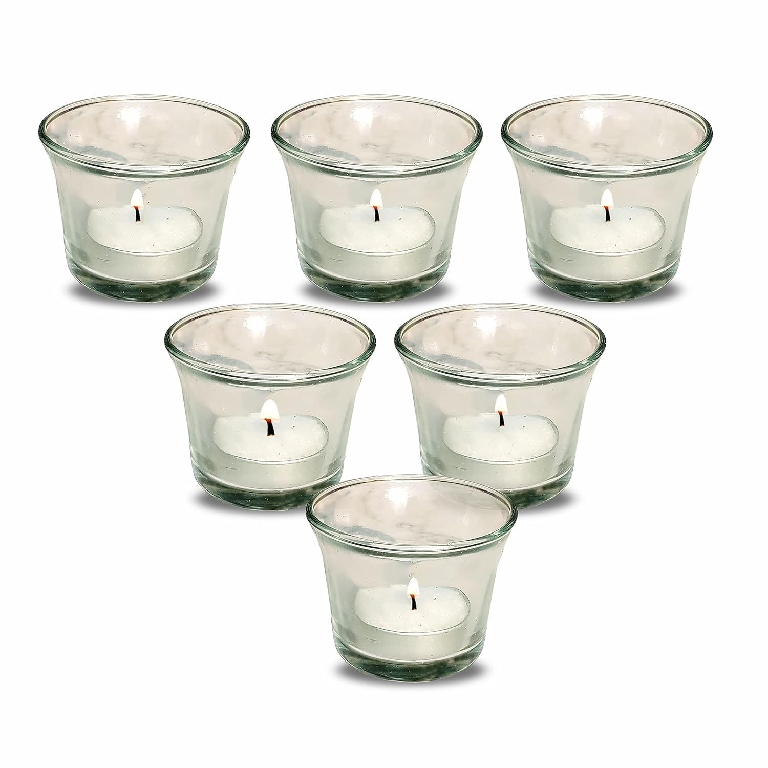 Pure Source India White Glass Votive Candle Holders, White Tealight Candle Holder for Wedding Home Table Centrepiece Decorations (6pcs)
