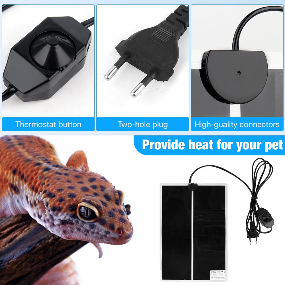 Tapis Chauffant Reptile, 20W Tapis Chauffant pour Reptiles, Tapis Chauffant Terrarium, avec Contrôle De La Température, pour Reptiles -Tortue, Serpents, Lézards, Geckos, Araignées